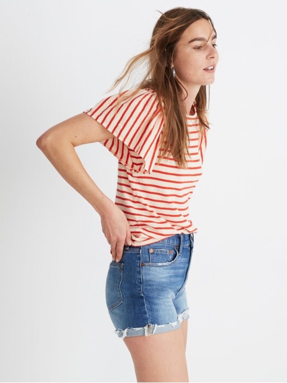 Madewell Striped Top with Fluttered Sleeves